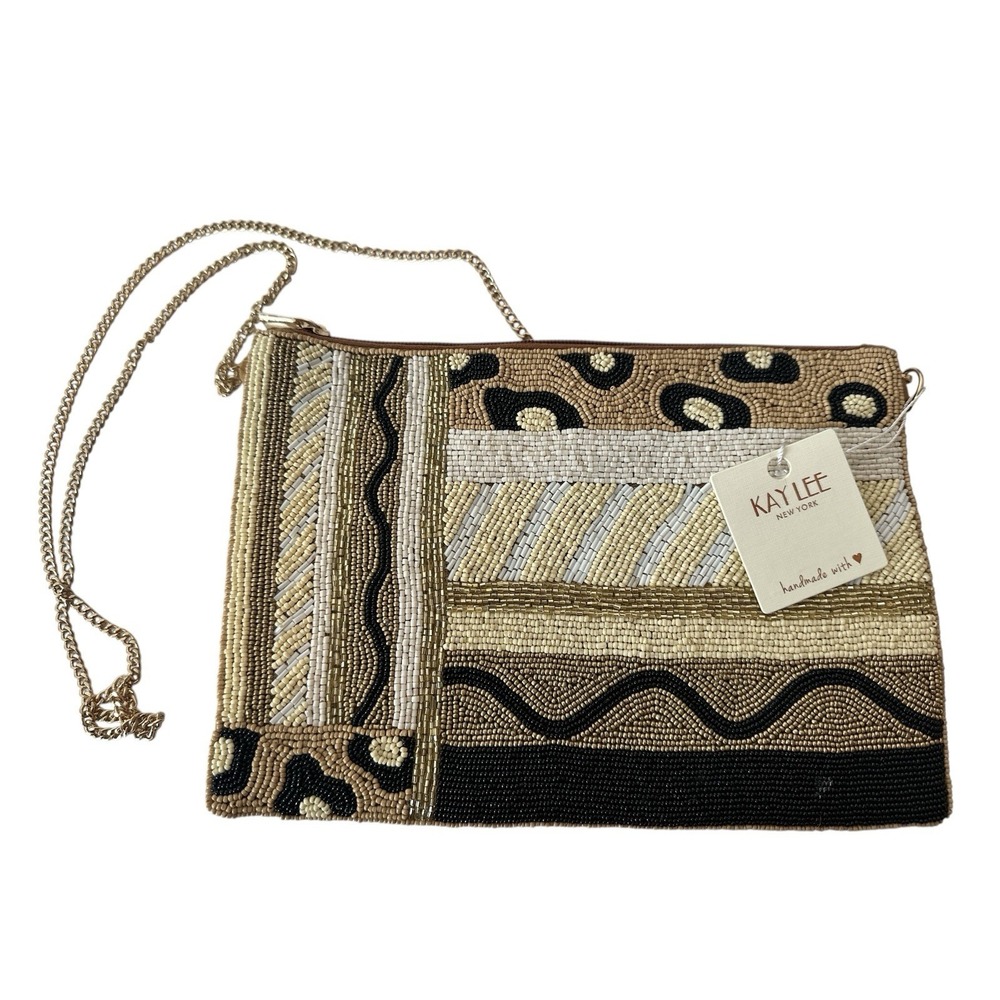 Kay Lee New York Abstract Beaded Bag Crossbody Chain Shoulder Strap Clutch New